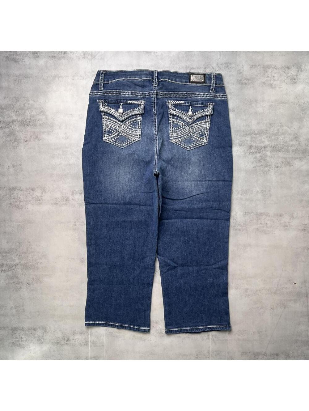 Y2K Blue Earl Jeans Grunge Embellished Capri Denim Jeans